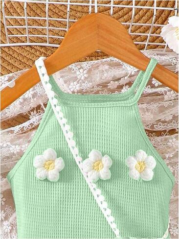 Gorglitter Girl's Flower Crochet Bodycon فستان الصيف لطيف شاطئ هاواي العطلات بلا أكمام فستان صغير in Kuwait