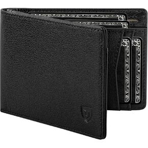 Lorzor Full Grain Withage Leather Wallet للرجال ، الحد الأدنى من الجيب الأمامي Mens Wallet Slim Bifold RFID مع نوافذ الهوية ، هدية للرجال أبي زوج in Kuwait