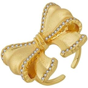 Luxury Bowknot Open Statement Rings for Women Gold Plated Adjustable Sparkly CZ Ribbon Bow Tie Crystal Wrap Tail Finger Band Ring Fashion Bridal Wedding Promise Cocktail Party Jewelry Gifts for Her in Saudi Arabia