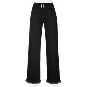 Astylish Womens Wide Leg Jeans High Waisted Double Button Stretchy Frayed Hem Straight Jean Loose Trendy Denim Pants in Kuwait