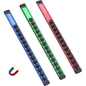 Magnetic Socket Holder Organizer 6-Piece Set, Aluminum Alloy Socket Rail for Tool Box Drawer, 360° Swivel 1/2, 3/8, 1/4-Inch Socket Trays Socket Organizer Holds 80-Piece Standard Size Sockets in Kuwait