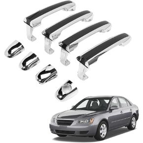 4 PCS Chrome Exterior Door Handle fits Sonata 2005 2006 2007 2008 2009 2010 Front & Rear Left Driver & Right Passenger Replaces 82651-3K000， 826513K000, with Black Insert in Kuwait