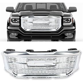 KUAFU Front Upper Grille Compatible with 2016-2018 GMC Sierra 1500 Base SLE SLT Denali Style Chrome Bumper Hood Grill Silvery in Saudi Arabia