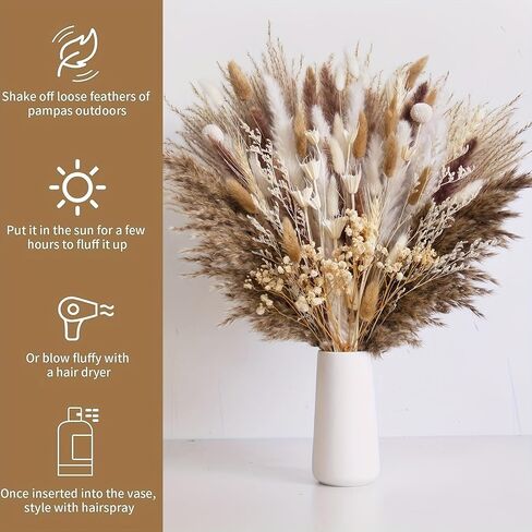 104pcs ديكور العشب الطبيعي المجفف ، أصناف متعددة ترتيب الأزهار المختلط ، ديكور المنزل ، ديكور بوهو ، ديكور الزفاف ، غرفة المعيشة ، غرفة نوم ، أسلوب مزرعة ريفي (17 بوصة) in Kuwait