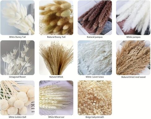 104pcs ديكور العشب الطبيعي المجفف ، أصناف متعددة ترتيب الأزهار المختلط ، ديكور المنزل ، ديكور بوهو ، ديكور الزفاف ، غرفة المعيشة ، غرفة نوم ، أسلوب مزرعة ريفي (17 بوصة) in Kuwait