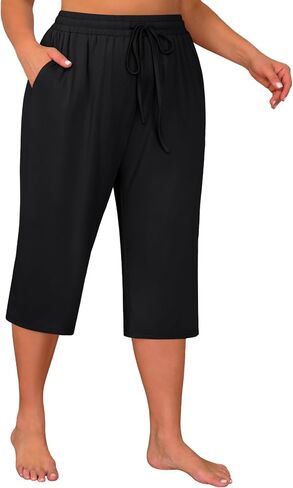 Huukeay 3 Pack Women's Plus Size Capris, Drawstring Cotton Yoga Capri Sweatpants Summer Casual Loose Cropped Pant with Pocket in Saudi Arabia
