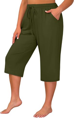 Huukeay 3 Pack Women's Plus Size Capris, Drawstring Cotton Yoga Capri Sweatpants Summer Casual Loose Cropped Pant with Pocket in Saudi Arabia