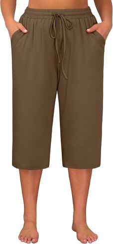 Huukeay 3 Pack Women's Plus Size Capris, Drawstring Cotton Yoga Capri Sweatpants Summer Casual Loose Cropped Pant with Pocket in Saudi Arabia