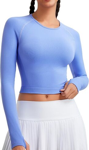 RUNNING GIRL Long Sleeve Workout Tops for Women Soft Crew Neck Basic Tight Cropped Top Casual Seamless Shirt in Saudi Arabia