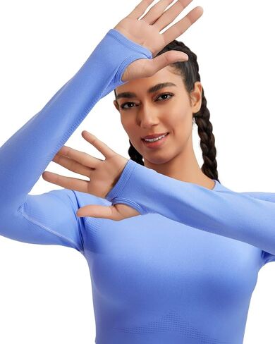 RUNNING GIRL Long Sleeve Workout Tops for Women Soft Crew Neck Basic Tight Cropped Top Casual Seamless Shirt in Saudi Arabia