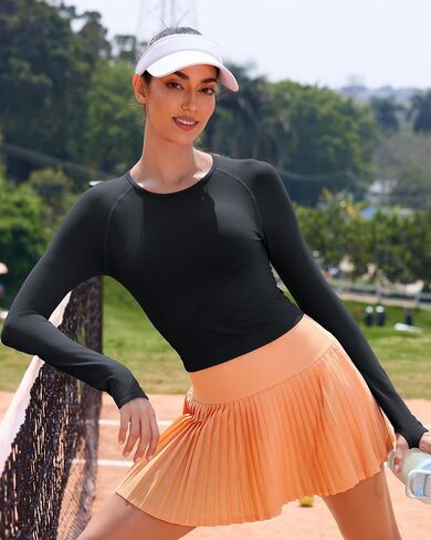 RUNNING GIRL Long Sleeve Workout Tops for Women Soft Crew Neck Basic Tight Cropped Top Casual Seamless Shirt in Saudi Arabia