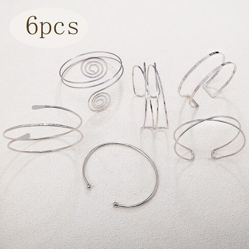 BROCC 6pcs Gold Arm Cuff Bracelet Set for Women Adjustable Coil Swirl Upper Cuff Bracelet Jewelry in Saudi Arabia