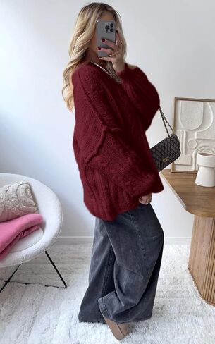 Prettygarden Womens Sweater 2025 Long Sleeve Crewneck Cable Sevents vensives pullover seam seam fall ompits in Kuwait