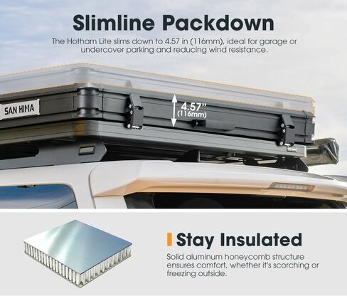 Sanhima Rooftop Tent Hard Shell-Hotham Lite Overland Aluminium Roof Top Tup 4.56 "Slimline ، W/Tri-Color LED LIGH in Kuwait