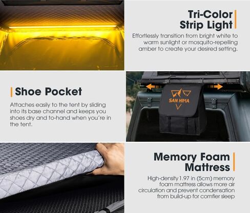 Sanhima Rooftop Tent Hard Shell-Hotham Lite Overland Aluminium Roof Top Tup 4.56 "Slimline ، W/Tri-Color LED LIGH in Kuwait