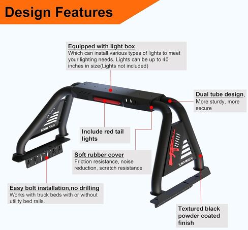 R10 Sport Bar Roll Bar for Full Size Pickup Truck, Adjustable Black Chase Rack Compatible with Ram 1500/2500/3500,Silverado,Tundra,F-Series,Sierra,Titan&Titan XD,Light Mounts in Kuwait