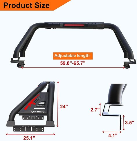 R10 Sport Bar Roll Bar for Full Size Pickup Truck, Adjustable Black Chase Rack Compatible with Ram 1500/2500/3500,Silverado,Tundra,F-Series,Sierra,Titan&Titan XD,Light Mounts in Kuwait