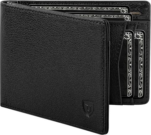 Lorzor Full Grain Withage Leather Wallet للرجال ، الحد الأدنى من الجيب الأمامي Mens Wallet Slim Bifold RFID مع نوافذ الهوية ، هدية للرجال أبي زوج in Kuwait