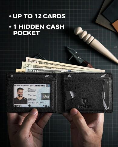 Lorzor Full Grain Withage Leather Wallet للرجال ، الحد الأدنى من الجيب الأمامي Mens Wallet Slim Bifold RFID مع نوافذ الهوية ، هدية للرجال أبي زوج in Kuwait