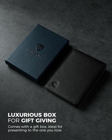 Lorzor Full Grain Withage Leather Wallet للرجال ، الحد الأدنى من الجيب الأمامي Mens Wallet Slim Bifold RFID مع نوافذ الهوية ، هدية للرجال أبي زوج in Kuwait