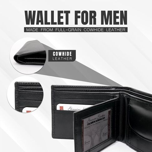 Bifold Wallet for Men with Premium Cowhide Leather Slim Wallet, Minimalist Design, Multiple Card Slots, Stylish Durable Gift-Ready Men’s Wallet (Brown) in Saudi Arabia