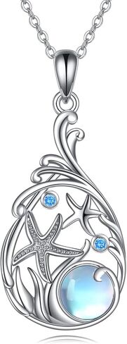 Crmad Larimar Beach Necklace Sterling Silver Starffish Seardrop Ocean Jewelry for Women in Kuwait