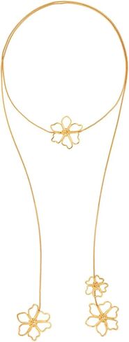 Muloo Vintage Long Metal Chain Flower Pendant Necklace Fashion Luxury Style Overlapping Flower Collar Neck Chain for Women Necklace Gold in Saudi Arabia