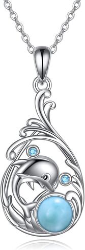 Crmad Larimar Beach Necklace Sterling Silver Starffish Seardrop Ocean Jewelry for Women in Kuwait