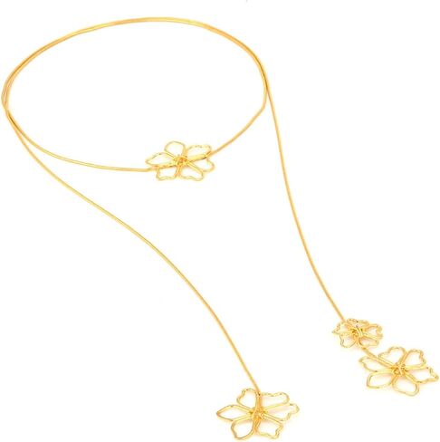 Muloo Vintage Long Metal Chain Flower Pendant Necklace Fashion Luxury Style Overlapping Flower Collar Neck Chain for Women Necklace Gold in Saudi Arabia