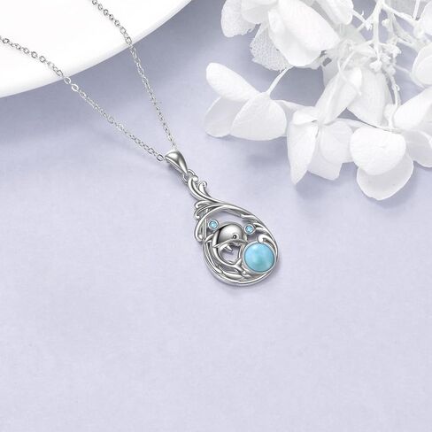 Crmad Larimar Beach Necklace Sterling Silver Starffish Seardrop Ocean Jewelry for Women in Kuwait