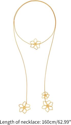 Muloo Vintage Long Metal Chain Flower Pendant Necklace Fashion Luxury Style Overlapping Flower Collar Neck Chain for Women Necklace Gold in Saudi Arabia