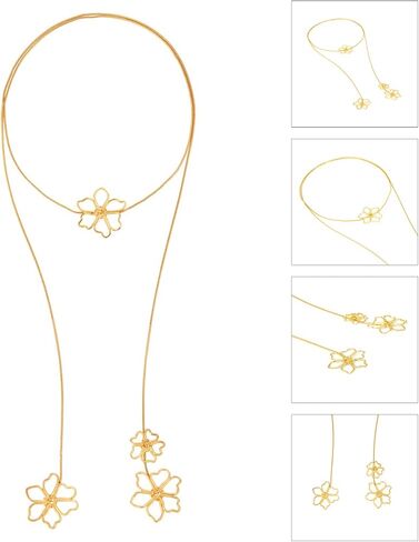 Muloo Vintage Long Metal Chain Flower Pendant Necklace Fashion Luxury Style Overlapping Flower Collar Neck Chain for Women Necklace Gold in Saudi Arabia