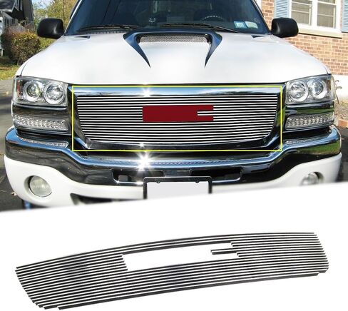 مصبغة Chrome متوافقة مع GMC Sierra 1500 2500HD 3500 Models 2003 04 05 06 07 إدراج الشبكة البليت العلوية الرئيسية المصقولة (مصقول الألومنيوم الصلب) in Kuwait