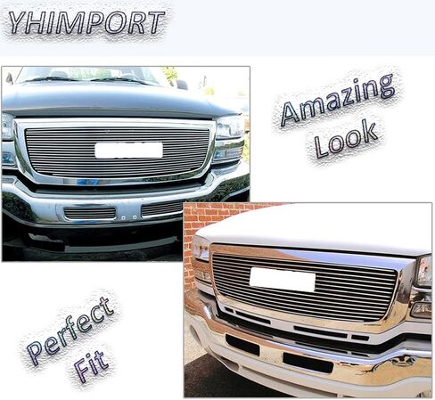 مصبغة Chrome متوافقة مع GMC Sierra 1500 2500HD 3500 Models 2003 04 05 06 07 إدراج الشبكة البليت العلوية الرئيسية المصقولة (مصقول الألومنيوم الصلب) in Kuwait