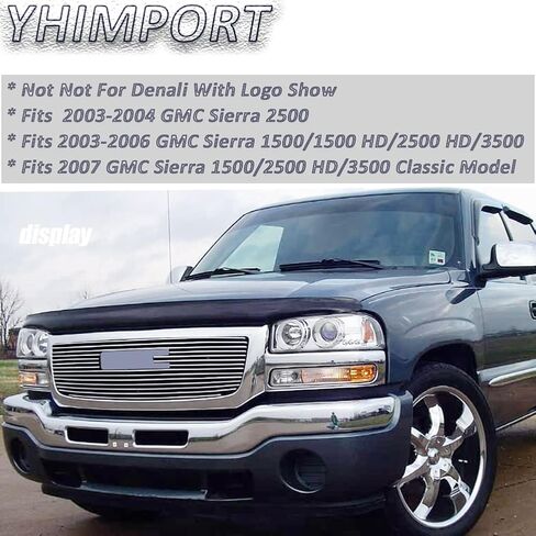 مصبغة Chrome متوافقة مع GMC Sierra 1500 2500HD 3500 Models 2003 04 05 06 07 إدراج الشبكة البليت العلوية الرئيسية المصقولة (مصقول الألومنيوم الصلب) in Kuwait