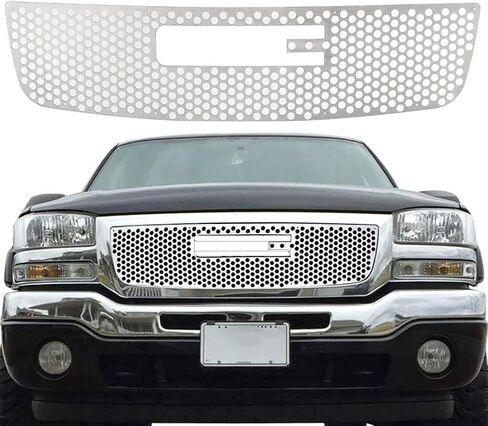 مصبغة Chrome متوافقة مع GMC Sierra 1500 2500HD 3500 Models 2003 04 05 06 07 إدراج الشبكة البليت العلوية الرئيسية المصقولة (مصقول الألومنيوم الصلب) in Kuwait