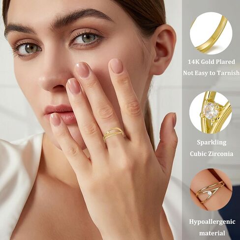حلقات زركونيا مكعبات طلية الذهب 14K للسيدات ، تتراكم طبقات على حلقات ثوم للنساء ، هدايا المجوهرات اللذيذة in Kuwait