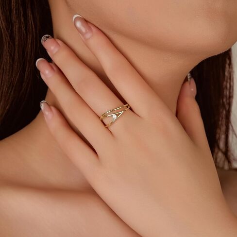 حلقات زركونيا مكعبات طلية الذهب 14K للسيدات ، تتراكم طبقات على حلقات ثوم للنساء ، هدايا المجوهرات اللذيذة in Kuwait