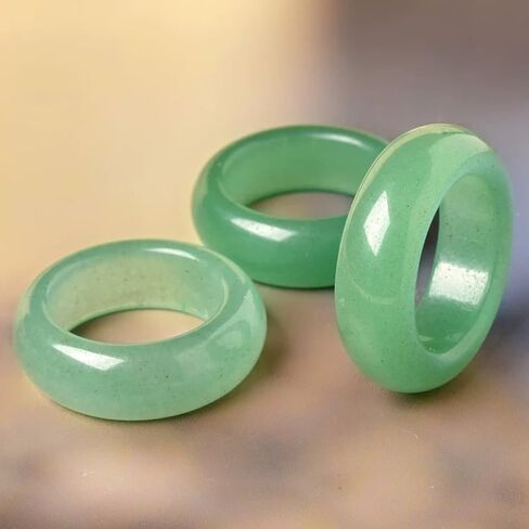 خواتم اليشم الطبيعية الخضراء خاتم حظ سعيد للمجوهرات الطبيعية أبيض اليشم الخاتم للنساء للجنسين مع صندوق الهدايا in Kuwait