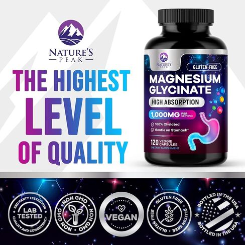 Magnesium Glycinate Supplement Pure 1000 mg Chelated for Max Absorption - Supports Bone, Muscle, Nerve & Heart Health, Sleep Support - Best Magnesium Pills for Whole Body Support - 120 Capsules in Kuwait