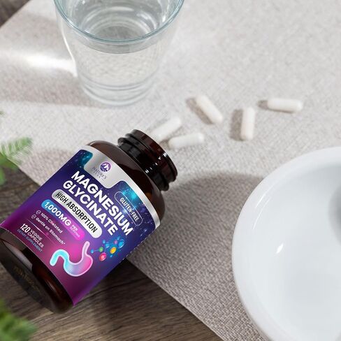 Magnesium Glycinate Supplement Pure 1000 mg Chelated for Max Absorption - Supports Bone, Muscle, Nerve & Heart Health, Sleep Support - Best Magnesium Pills for Whole Body Support - 120 Capsules in Kuwait