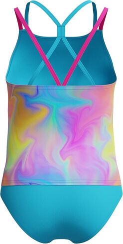 بدلة سباحة Speedo Girls Racerback Sport Splice قطعة واحدة (الولايات المتحدة، ألفا، صغير، عادي، أزرق بحري تركي/أخضر فاتح نيون) in Saudi Arabia