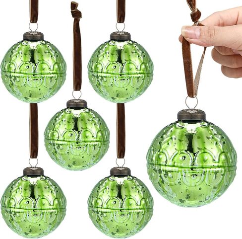 Threan 6 Pcs Large Vintage Mercury Glass Christmas Ornaments 3.15" Hanging Christmas Ball Ornaments Antique Embossed Ball Decorations for Xmas Tree Garland Wreath Holiday Decor(Gold,Etched) in Saudi Arabia