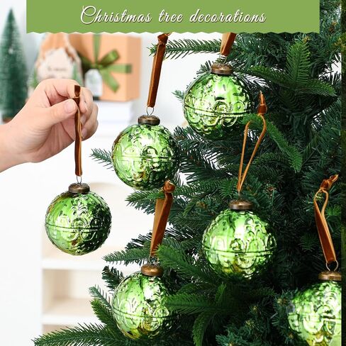 Threan 6 Pcs Large Vintage Mercury Glass Christmas Ornaments 3.15" Hanging Christmas Ball Ornaments Antique Embossed Ball Decorations for Xmas Tree Garland Wreath Holiday Decor(Gold,Etched) in Saudi Arabia