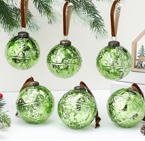 Threan 6 Pcs Large Vintage Mercury Glass Christmas Ornaments 3.15" Hanging Christmas Ball Ornaments Antique Embossed Ball Decorations for Xmas Tree Garland Wreath Holiday Decor(Gold,Etched) in Saudi Arabia