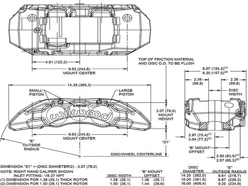 Wilwood 120-13813 TX6R /H ، Gray 2.00 و 1.88 و 1.88 "Pistons ، 1.50" القرص in Saudi Arabia