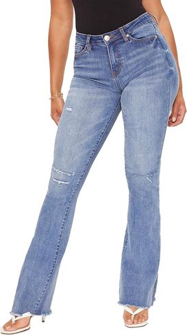 YMI Womens High-Rise Flare Jean with Frayed Hem in Saudi Arabia