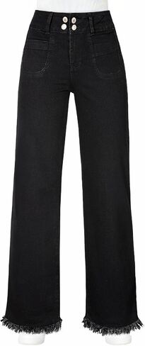 Astylish Womens Wide Leg Jeans High Waisted Double Button Stretchy Frayed Hem Straight Jean Loose Trendy Denim Pants in Saudi Arabia