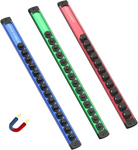 Magnetic Socket Holder Organizer 6-Piece Set, Aluminum Alloy Socket Rail for Tool Box Drawer, 360° Swivel 1/2, 3/8, 1/4-Inch Socket Trays Socket Organizer Holds 80-Piece Standard Size Sockets in Kuwait