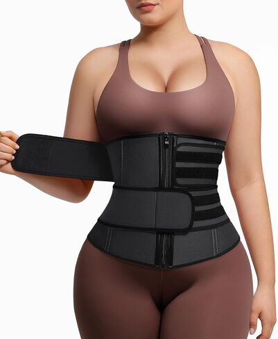 Waist Trainer for Women Long Torso Sauna Workout Waist Trainers Double Belts Neoprene Corset Waist Cincher Zipper Trimmer in Saudi Arabia